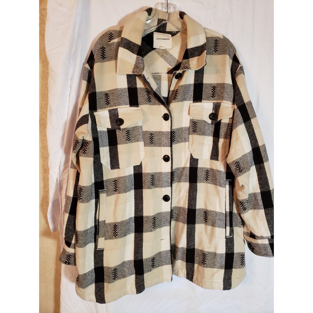 Women's Lucky Brand Black And Tan Shirt Jacket Size L